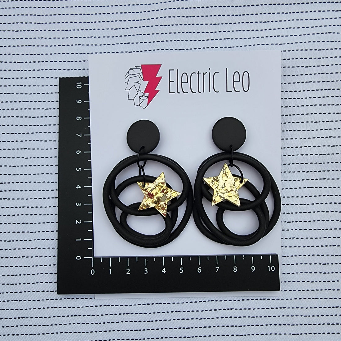 Black Big Star Squiggles - Gold Star