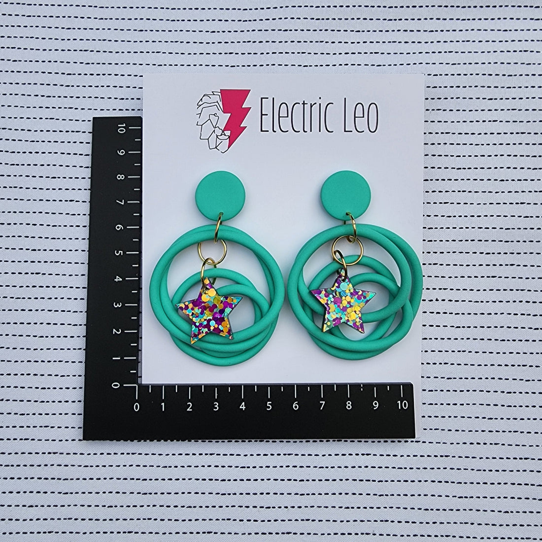 Sea Green Big Star Squiggles - Purple Dot Foil Star