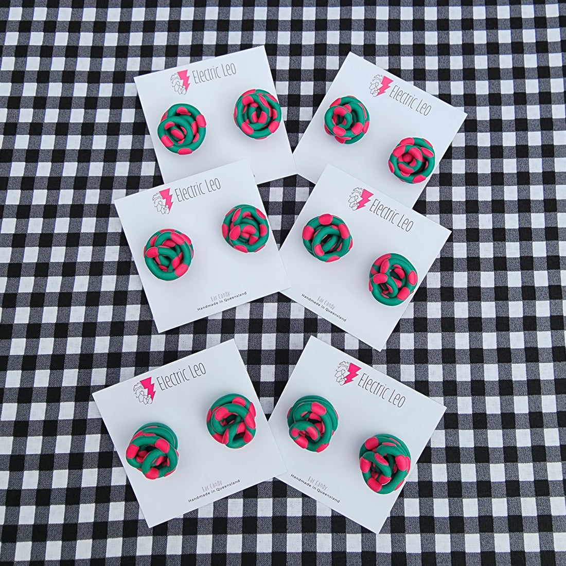 Emerald and Fuchsia Chunky Squiggle Studs - Clearance