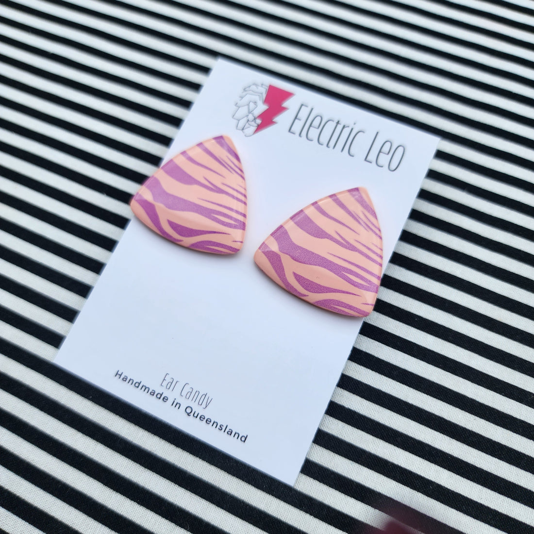 Peachy Zebra MEGA Triangular  Ear Candy Studs