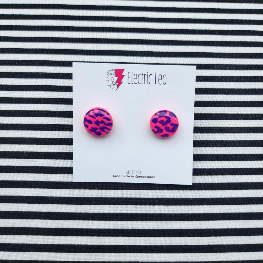 Hot Pink Leopard Ear Candy Studs - 1.5cm