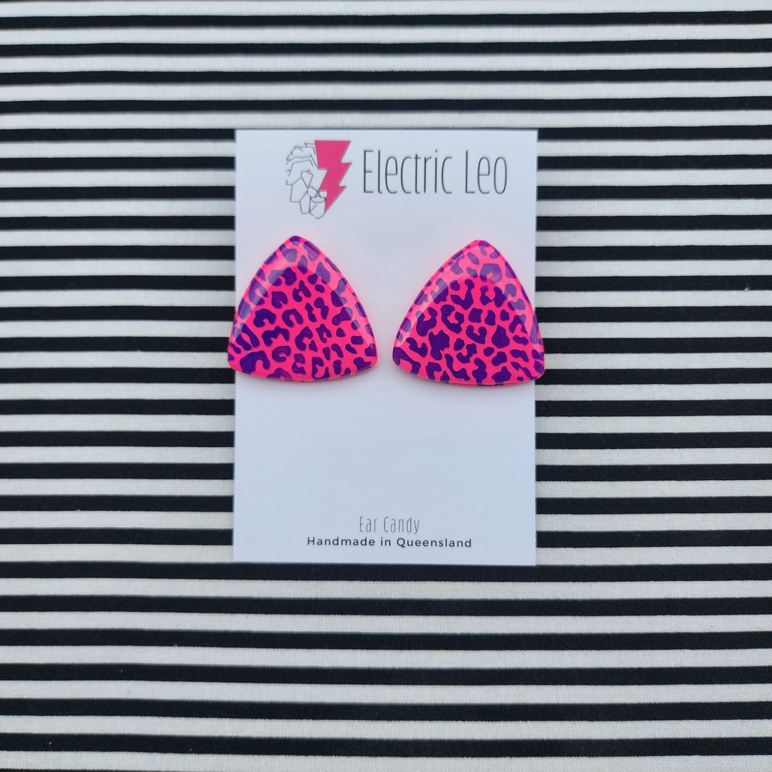 Hot Pink Leopard MEGA Triangular  Ear Candy Studs