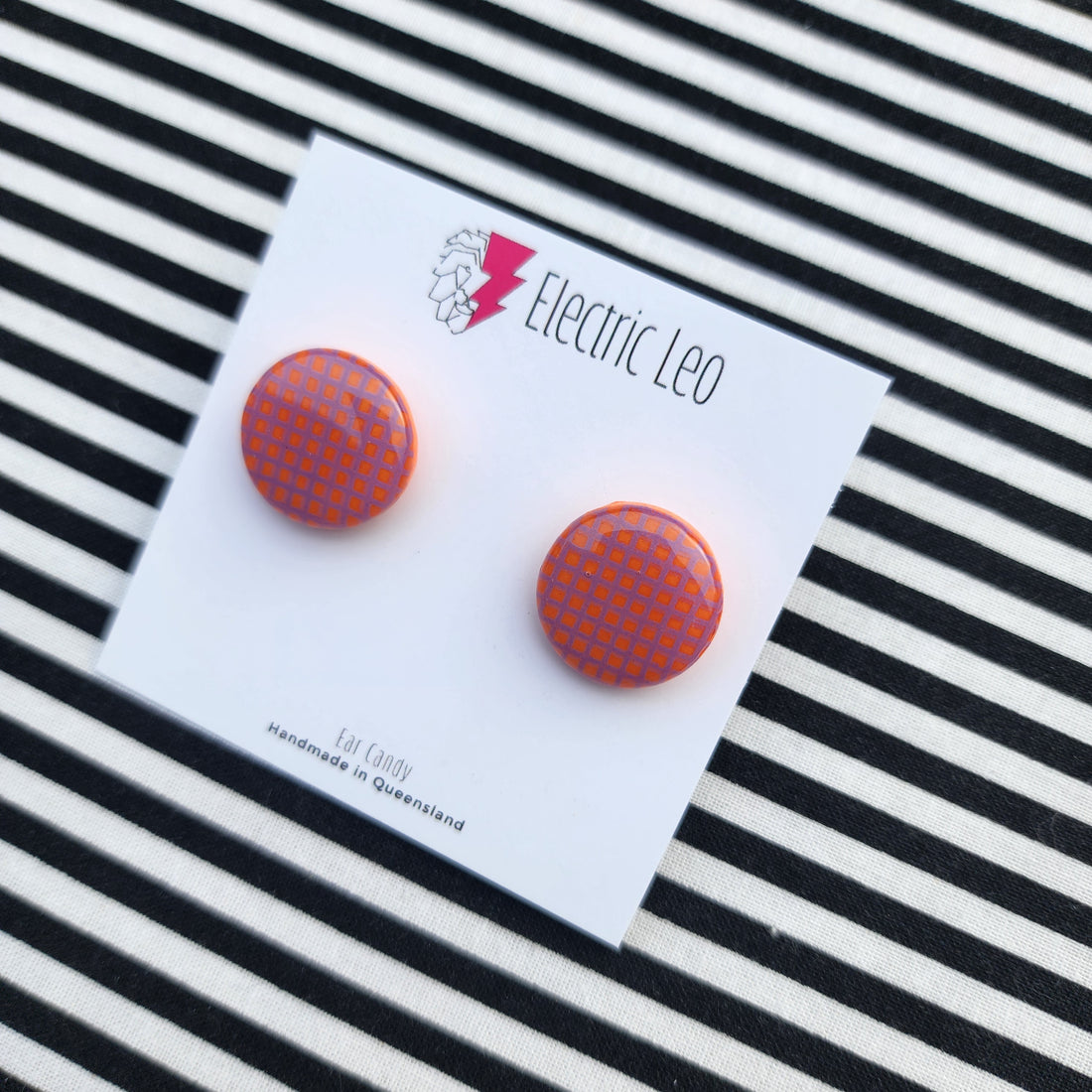 Orange Grid Print Studs - Seconds 1.8cm
