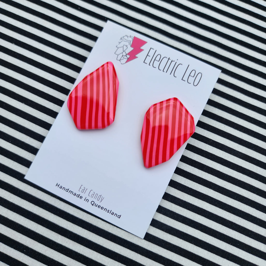 Pink and Red Stripe Geode Ear Candy Studs