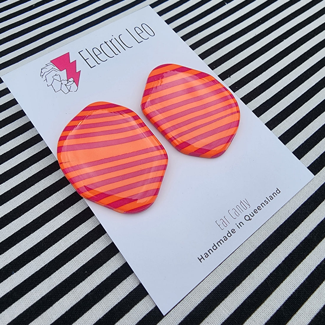 MEGA Orange and Fuchsia Zebra Studs - Ear Candy