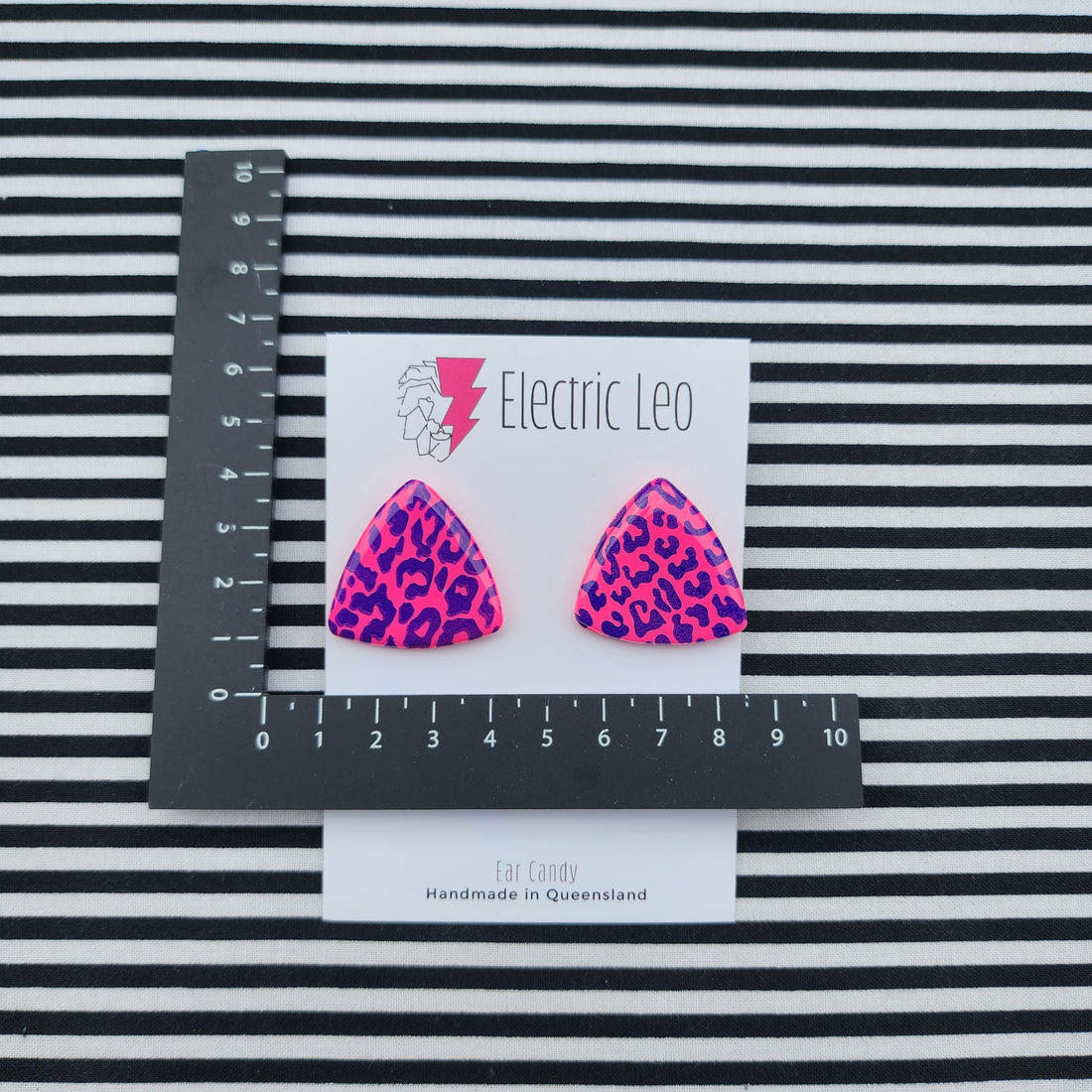 Hot Pink Leopard MIDI Triangular  Ear Candy Studs