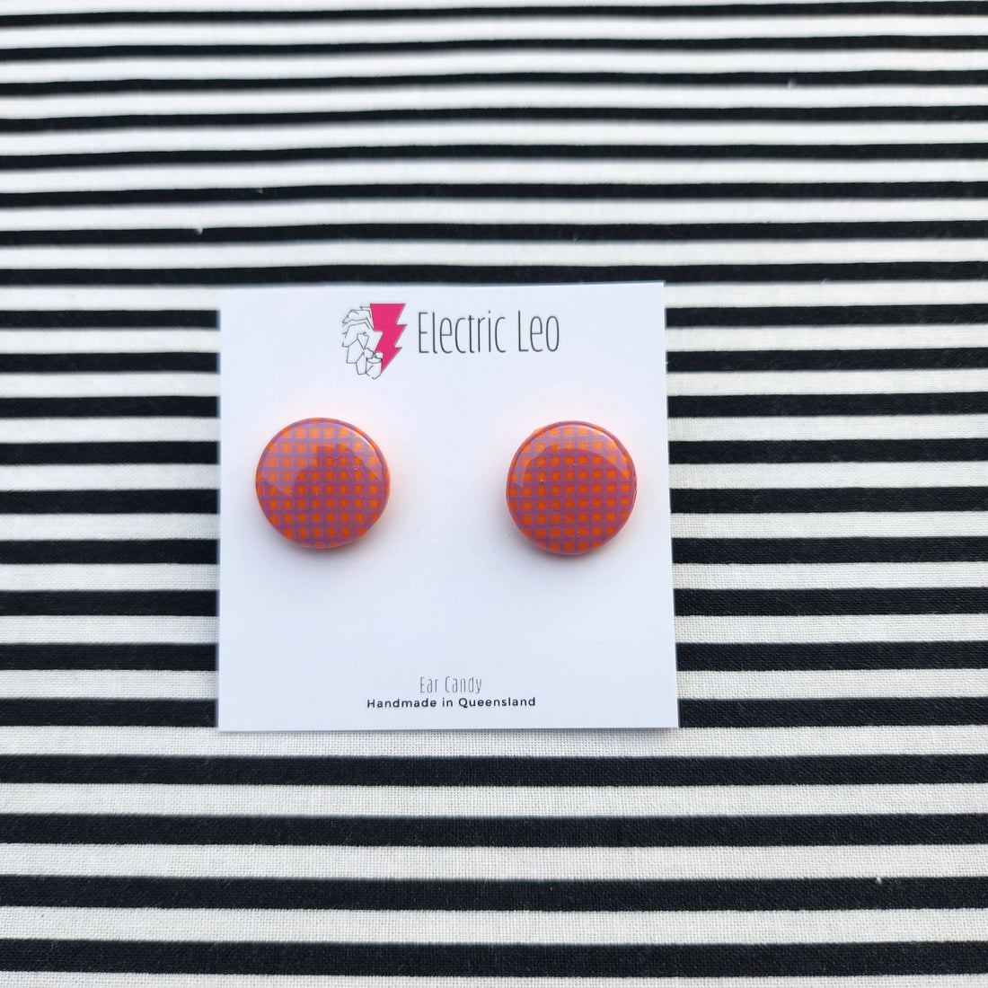 Orange Grid Print Studs - Seconds 1.8cm