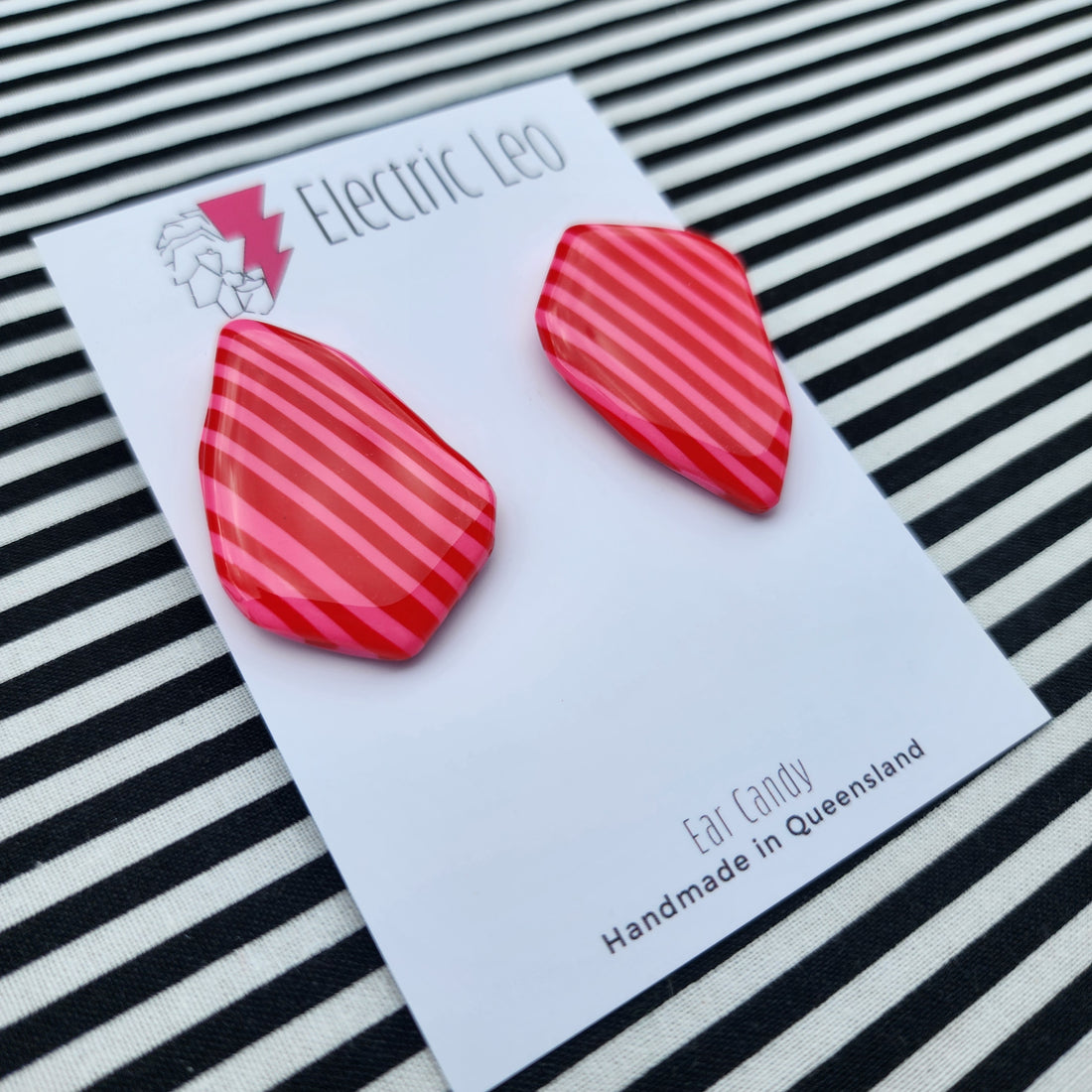 Pink and Red Stripe Geode Ear Candy Studs