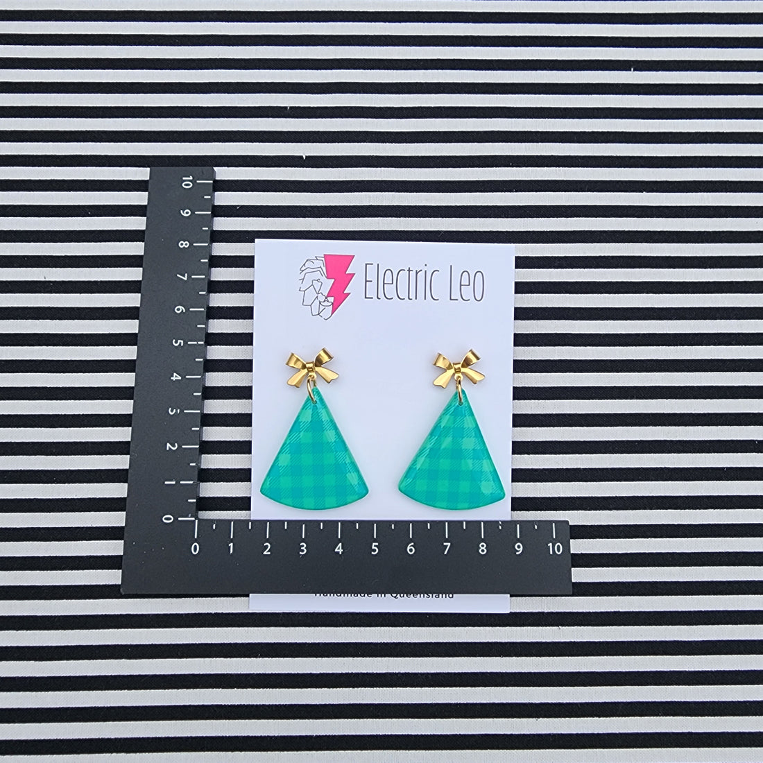 Spring Green and Teal Ghingham Large Fir Tree's - Gold Bow