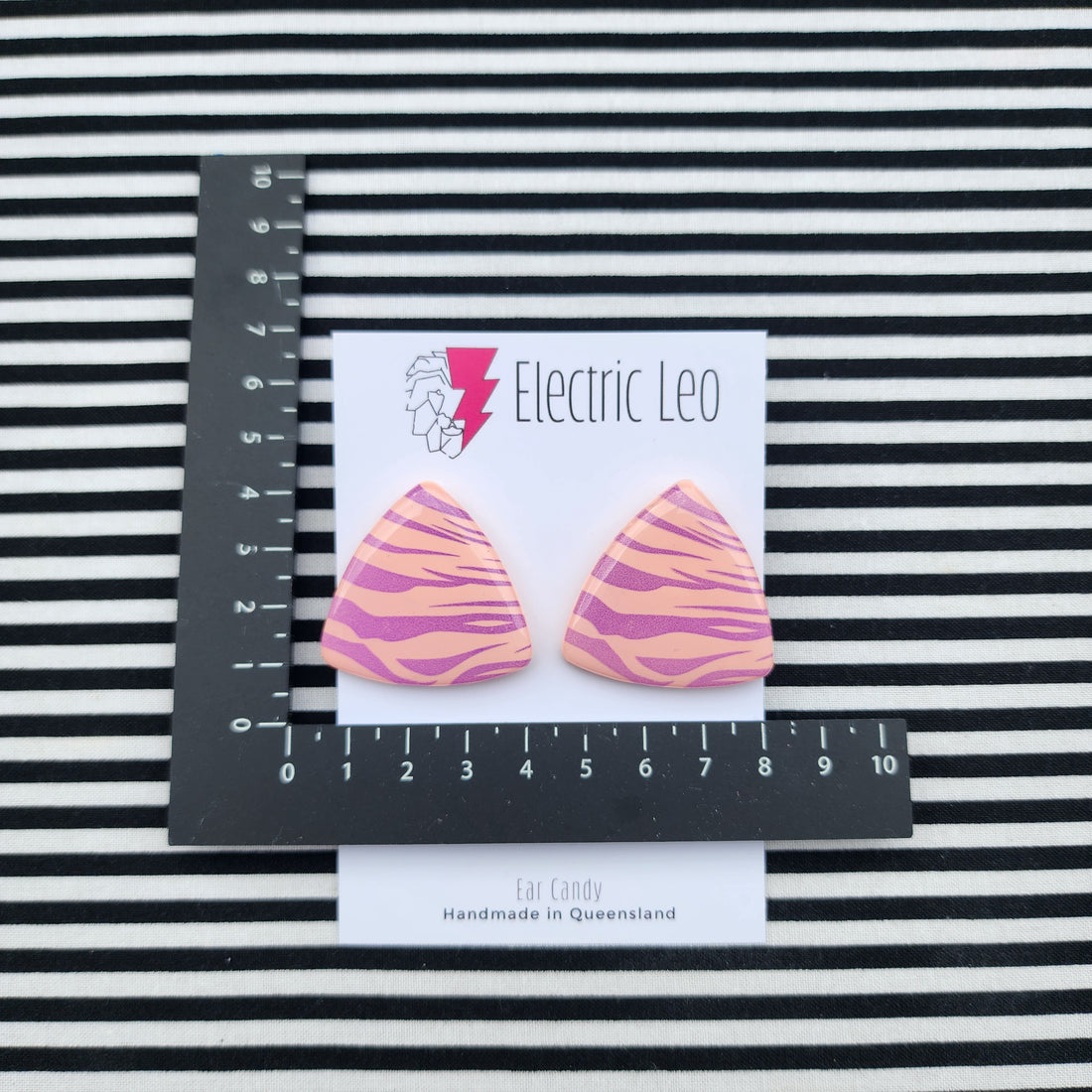 Peachy Zebra MEGA Triangular  Ear Candy Studs