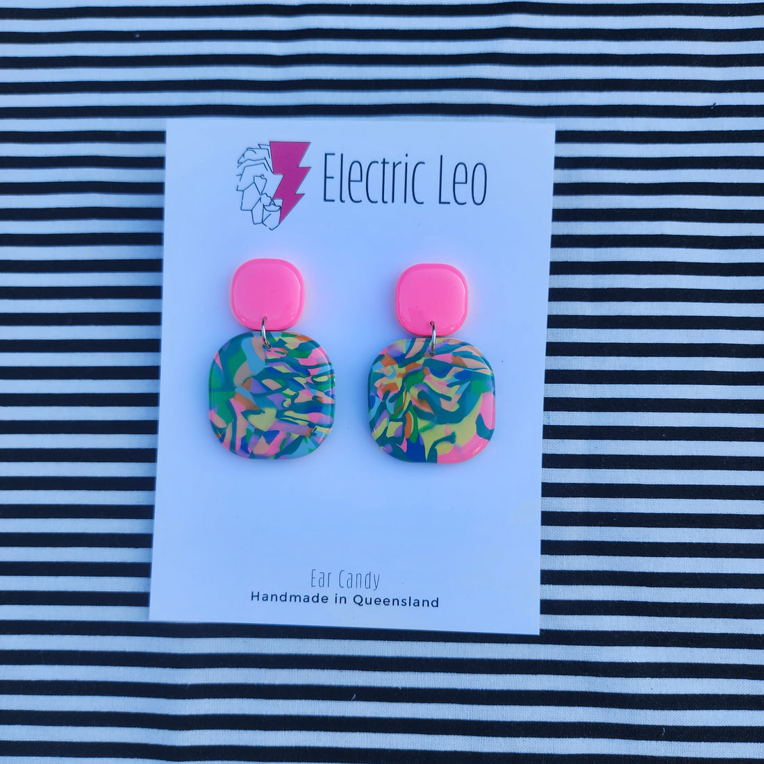 Rainbow Smash Squarish Dangles - Ear Candy