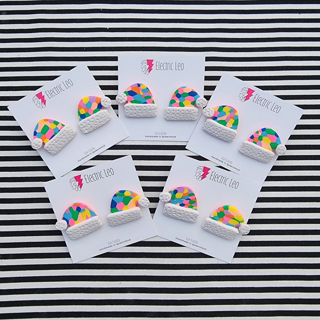 Rainbow Confetti Santa Hat Christmas Studs