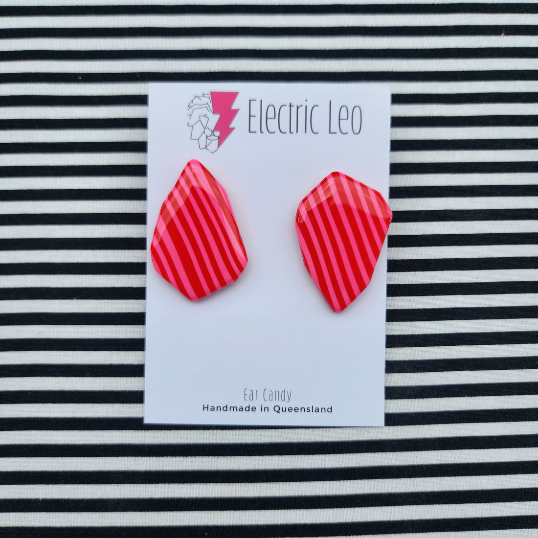 Pink and Red Stripe Geode Ear Candy Studs