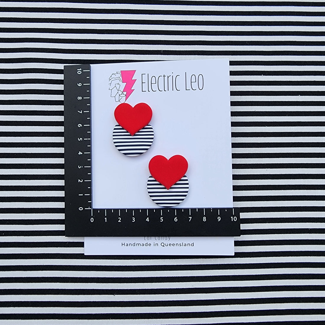 Cherry Red I LOVE Stripes Studs - Ear Candy