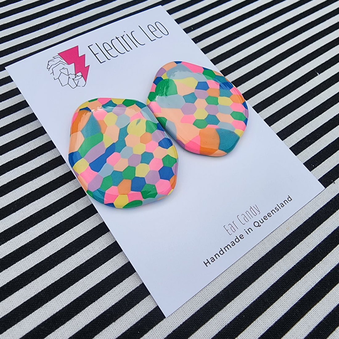 MEGA Rainbow Confetti Zebra Studs - Ear Candy #1