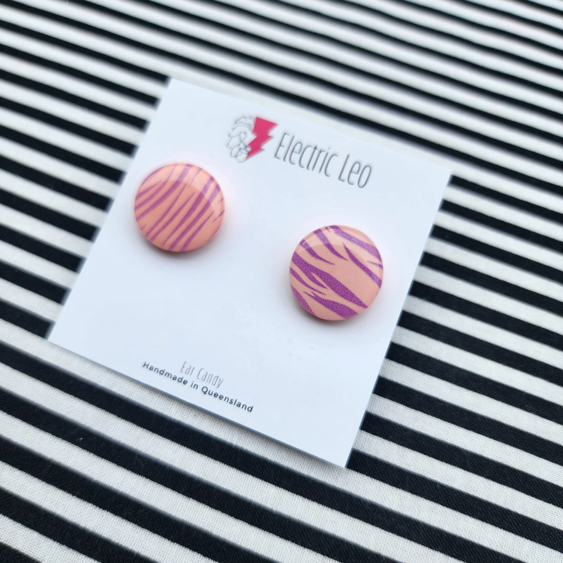 Peachy and Lilac Zebra Print Ear Candy Studs - 1.8cm