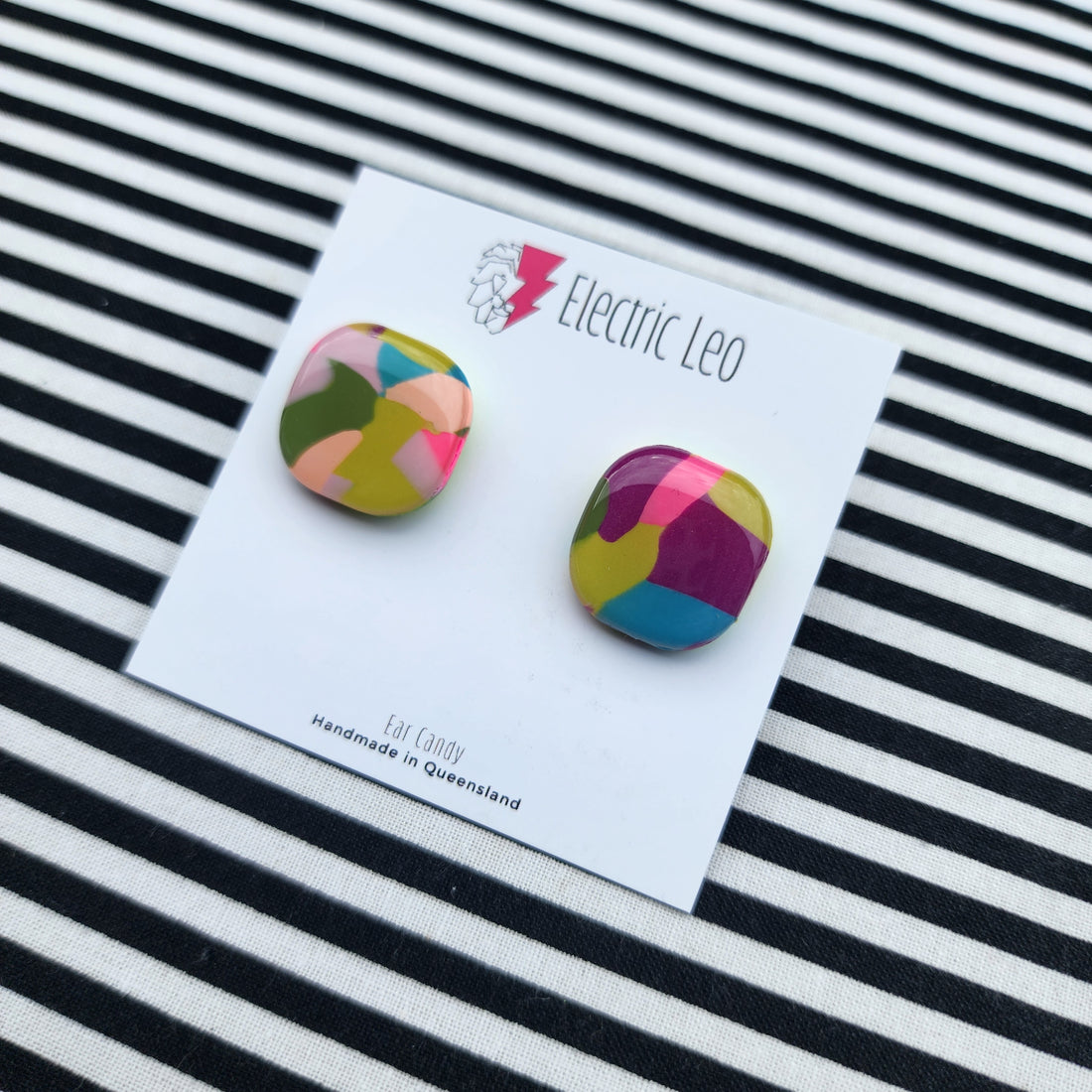 Camo For Winter Square Studs - Ear Candy Studs 2cm #1