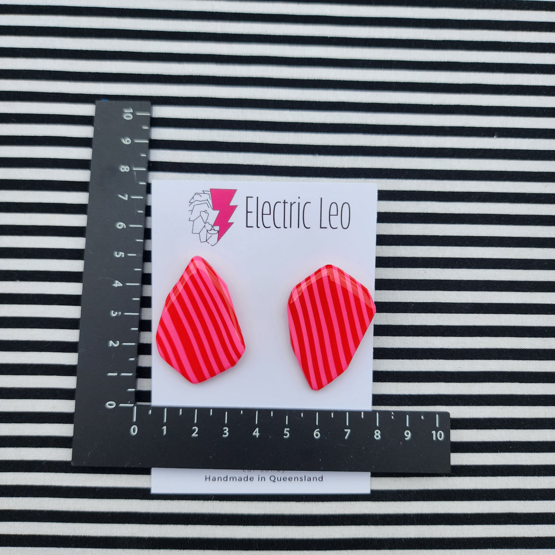 Pink and Red Stripe Geode Ear Candy Studs
