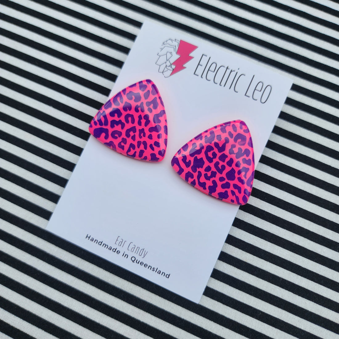 Hot Pink Leopard MEGA Triangular  Ear Candy Studs
