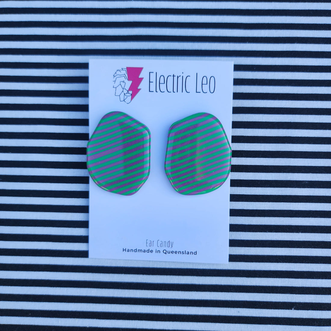 MEGA Greeen and Purple  Zebra Studs - Ear Candy