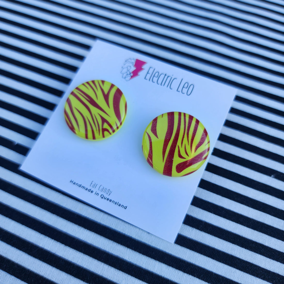 Fluro Zebra Print - Ear Candy Studs 2.2cm