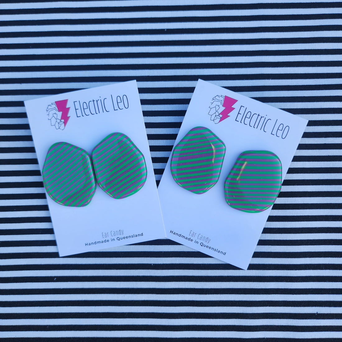 MEGA Greeen and Purple  Zebra Studs - Ear Candy