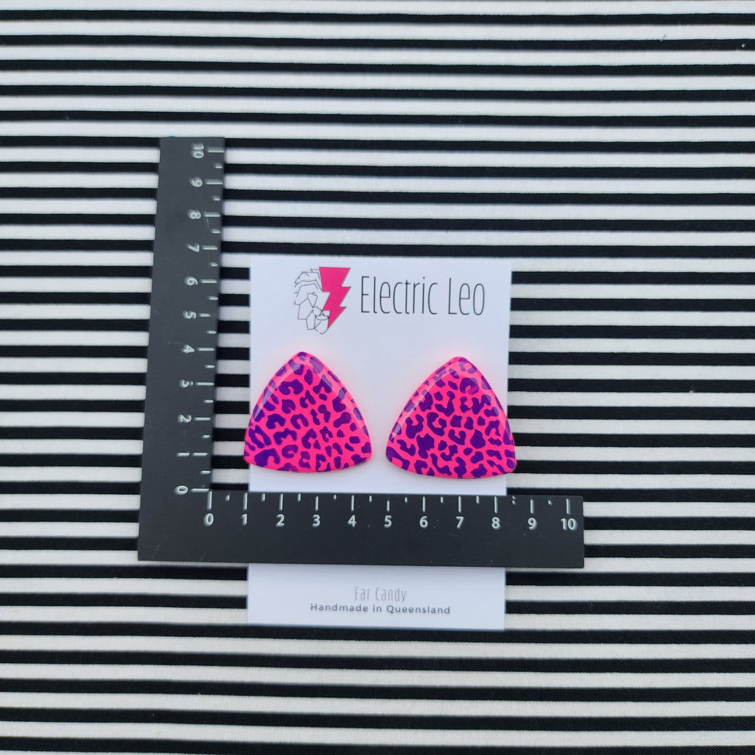 Hot Pink Leopard MEGA Triangular  Ear Candy Studs