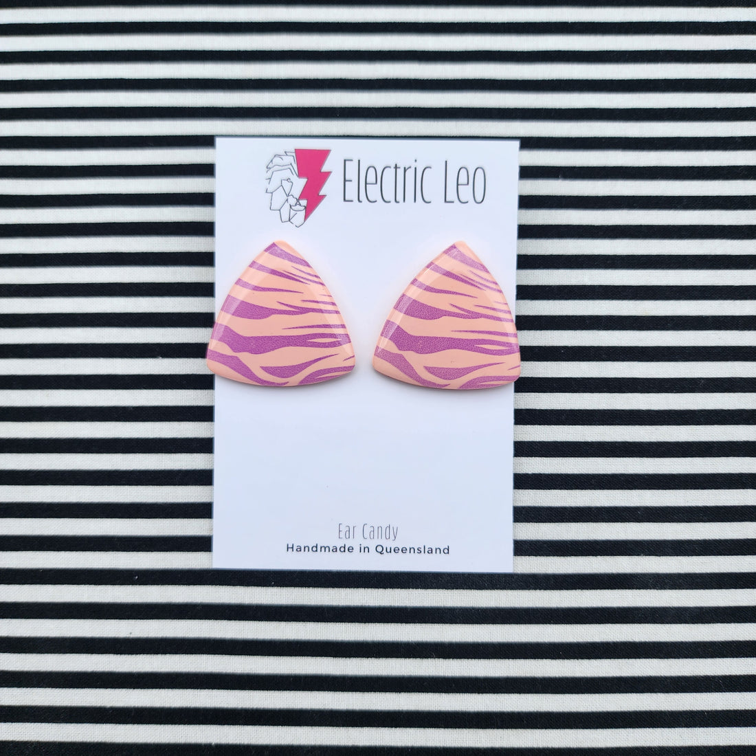 Peachy Zebra MEGA Triangular  Ear Candy Studs