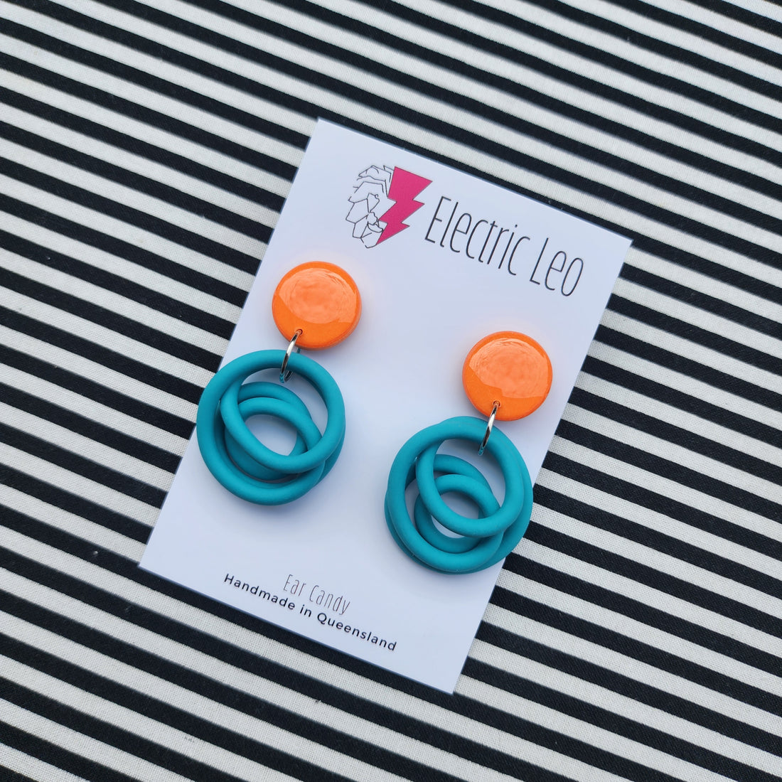 Turquoise Green / Orange Little Squiggles