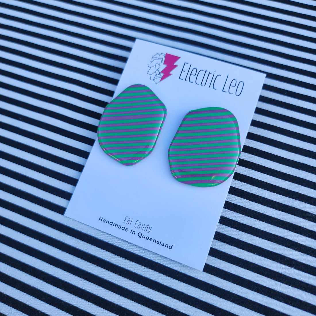 MEGA Greeen and Purple  Zebra Studs - Ear Candy