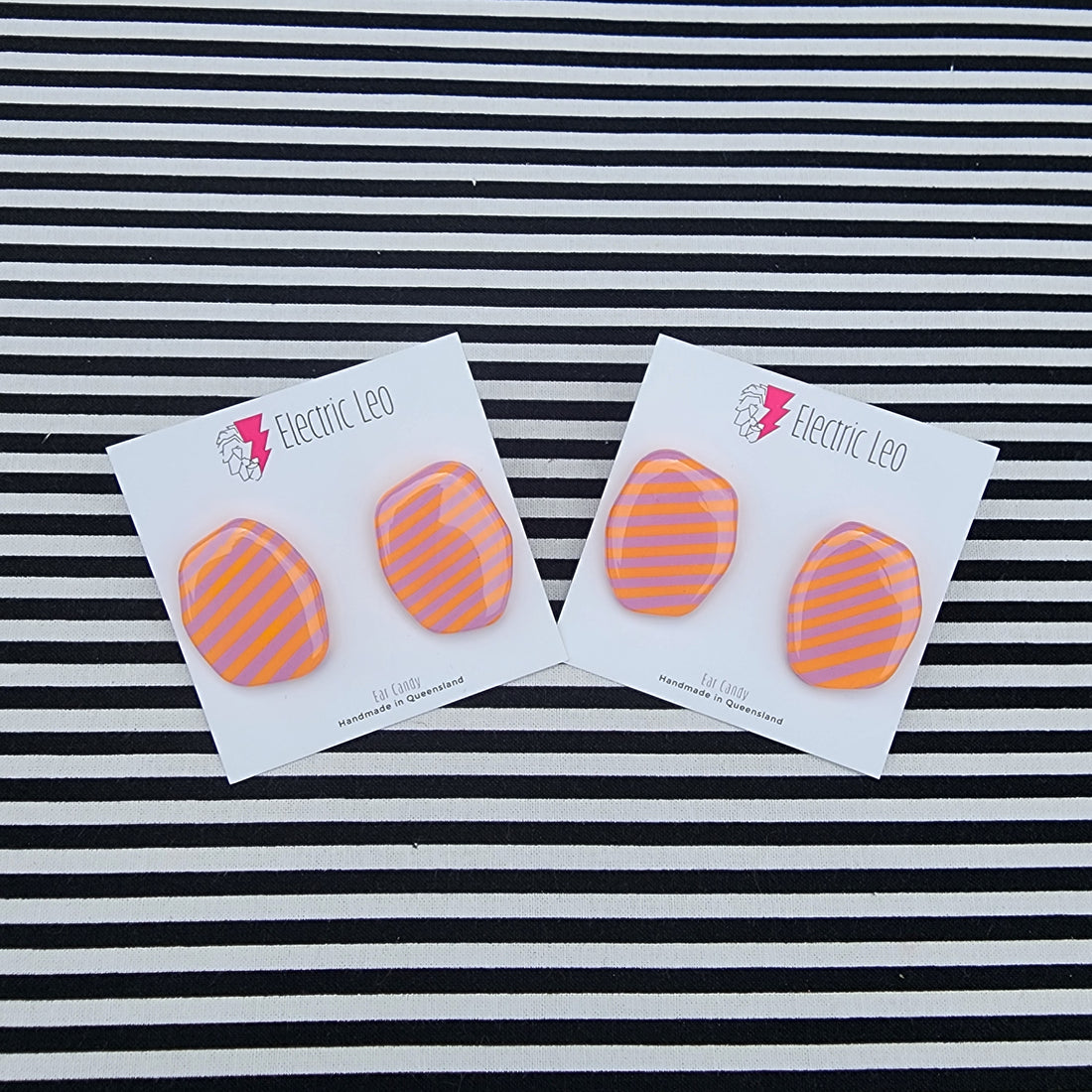 Lilac and Orange Zebra Studs - Ear Candy