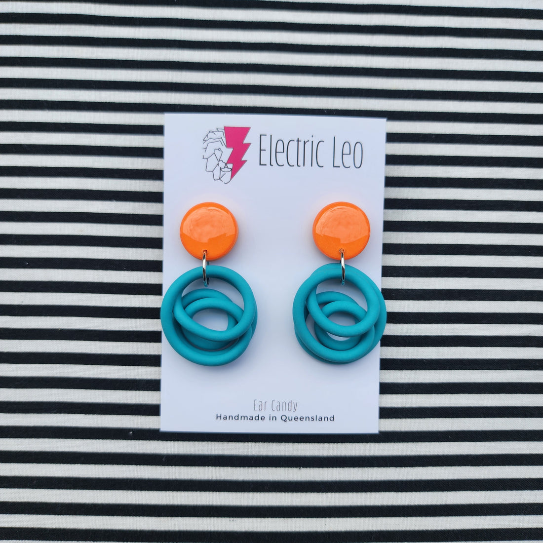 Turquoise Green / Orange Little Squiggles