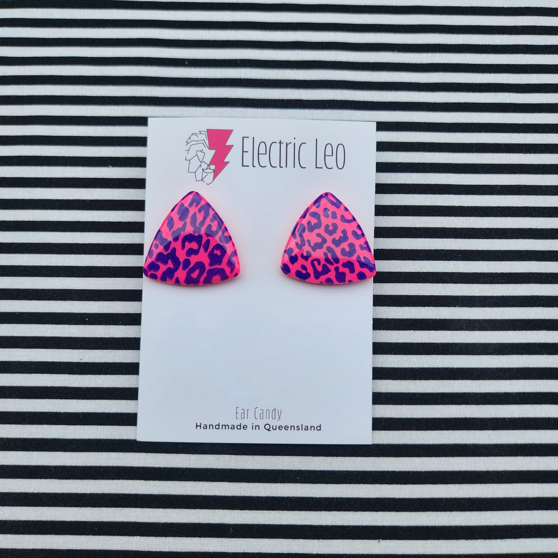 Hot Pink Leopard MIDI Triangular  Ear Candy Studs
