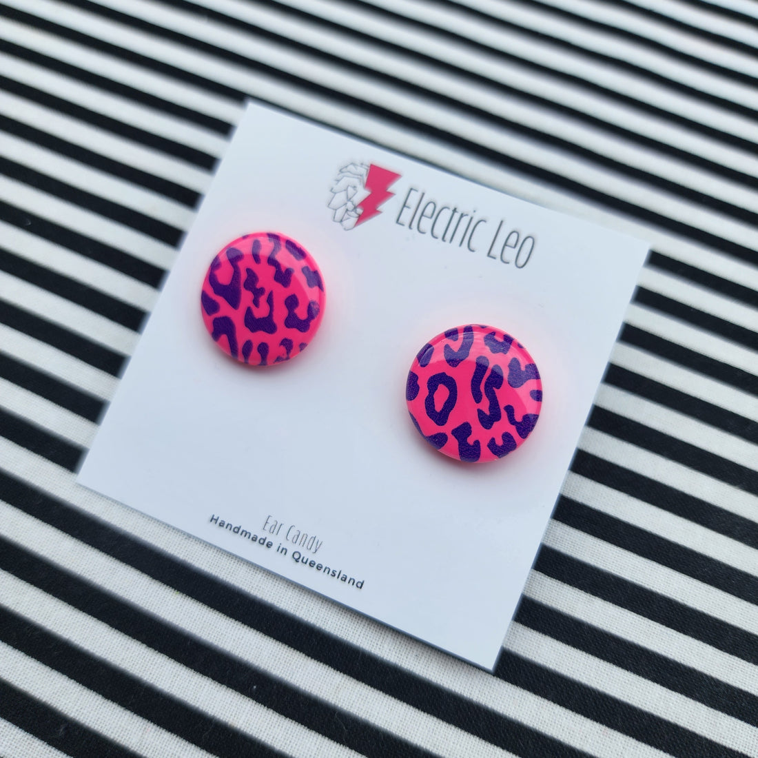 Hot Pink Leopard Print Ear Candy Studs - 1.8cm