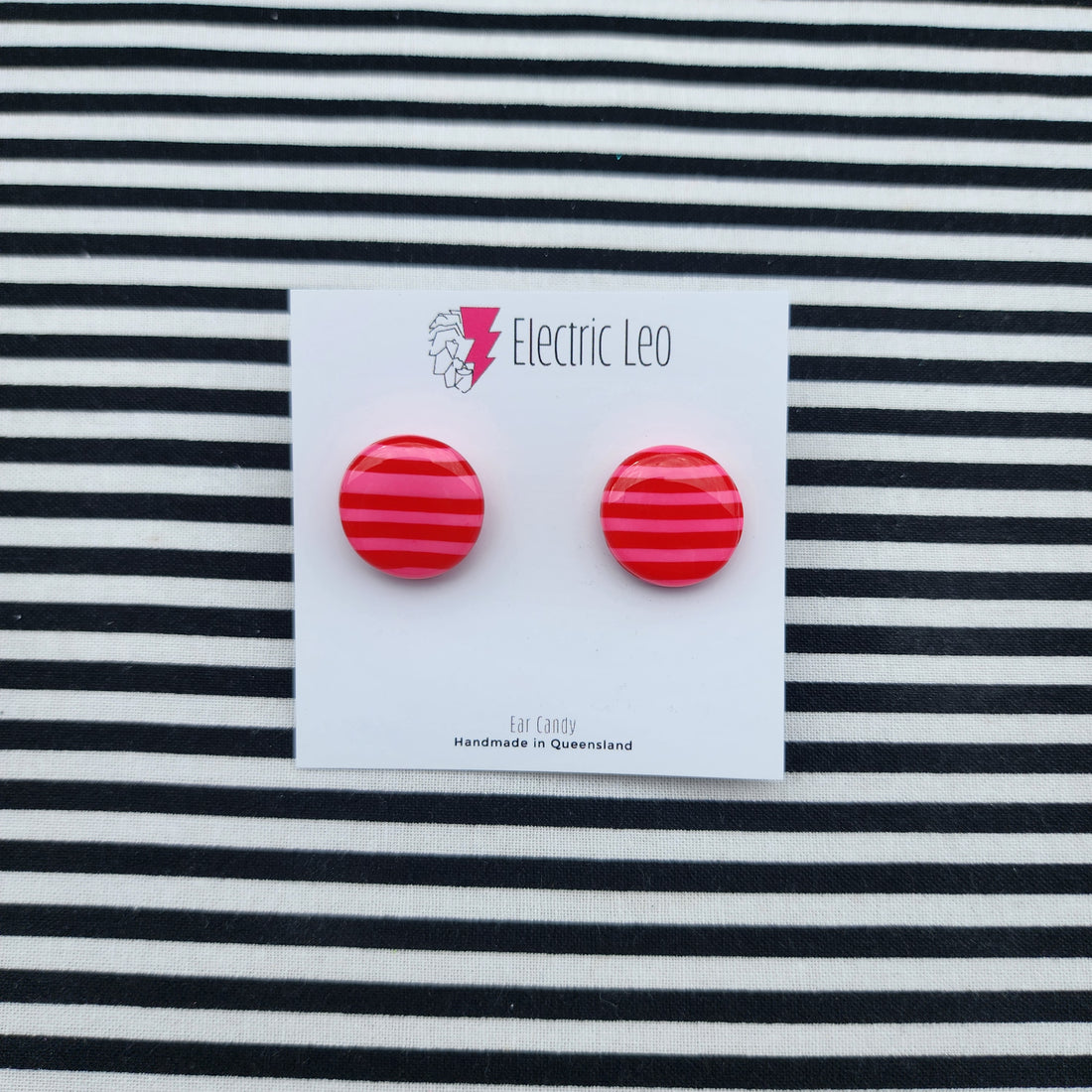 Pink and Red Stripe Ear Candy Studs - 1.8cm