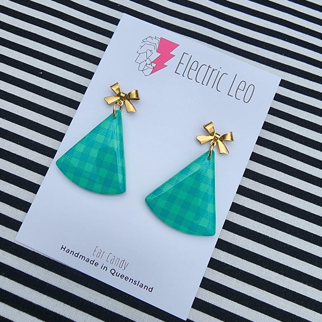 Spring Green Gingham Little Fir Tree's - Gold Bow