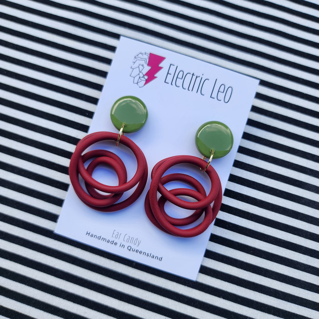 Ox Blood Red / Olive Midi Squiggles