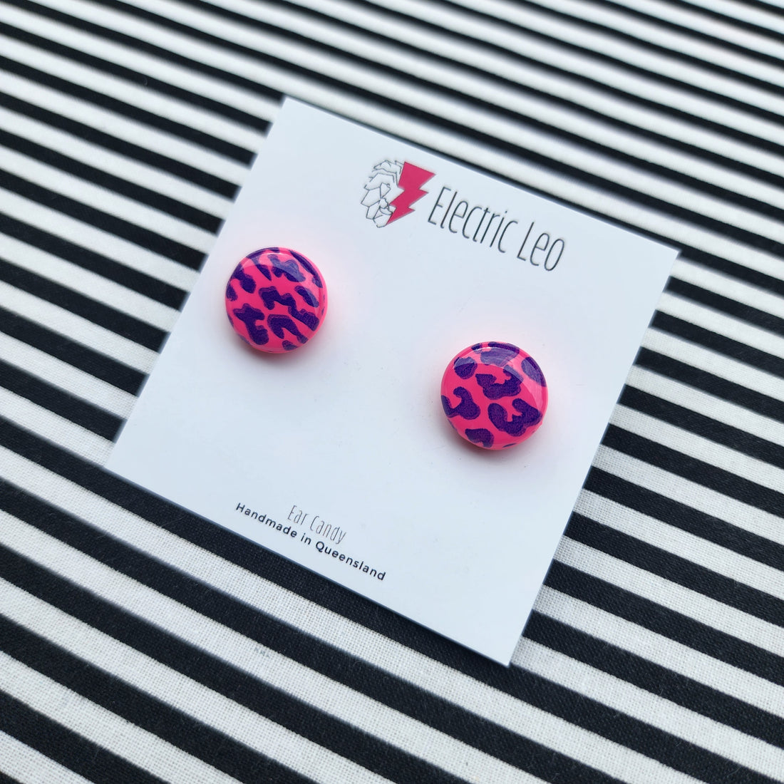 Hot Pink Leopard Ear Candy Studs - 1.5cm