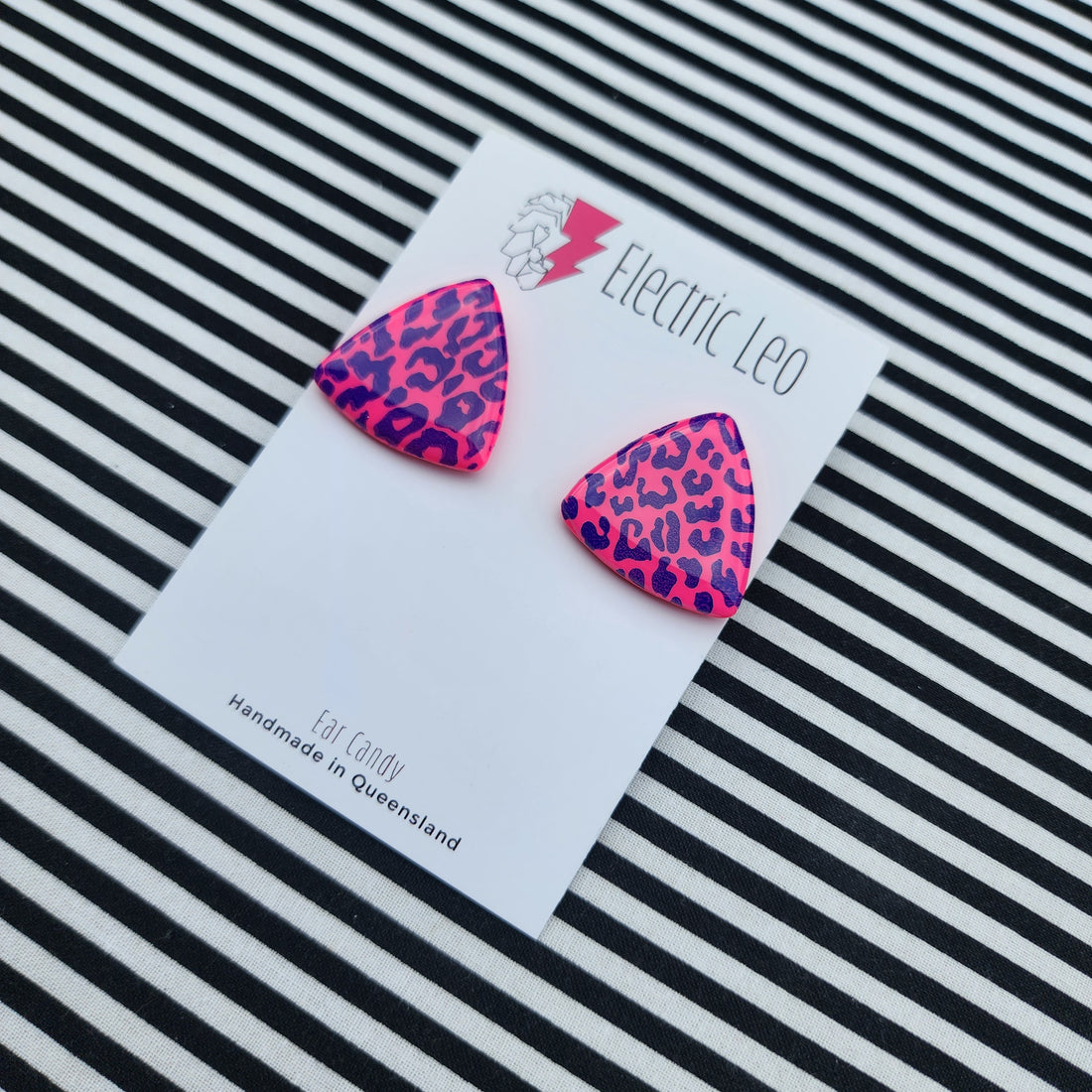 Hot Pink Leopard MIDI Triangular  Ear Candy Studs
