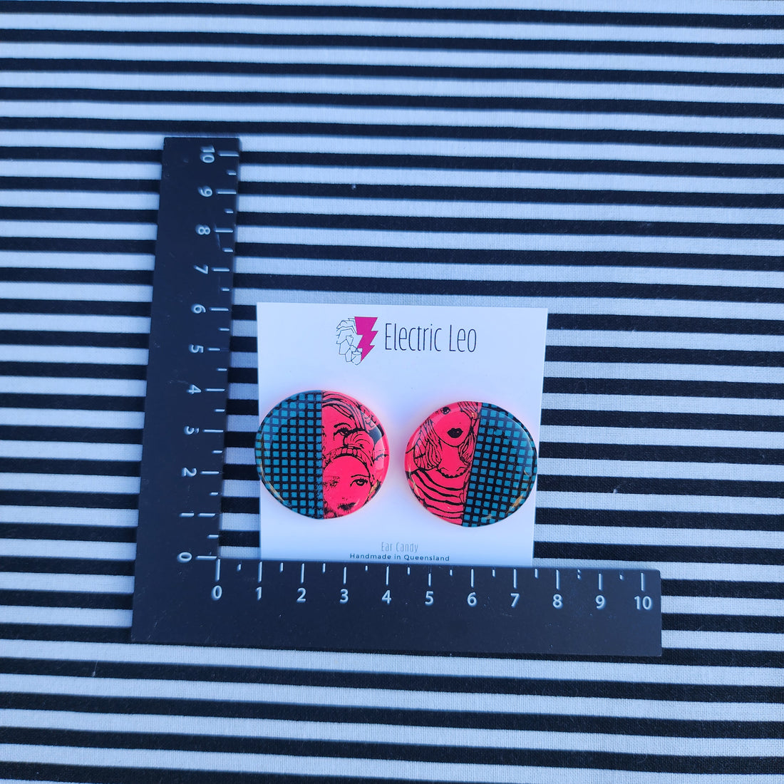 Turquoise and Pink Gridface Ear Candy Studs - 3 cm