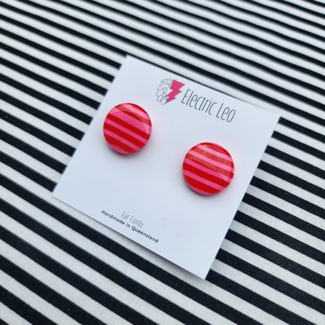 Pink and Red Stripe Ear Candy Studs - 1.8cm