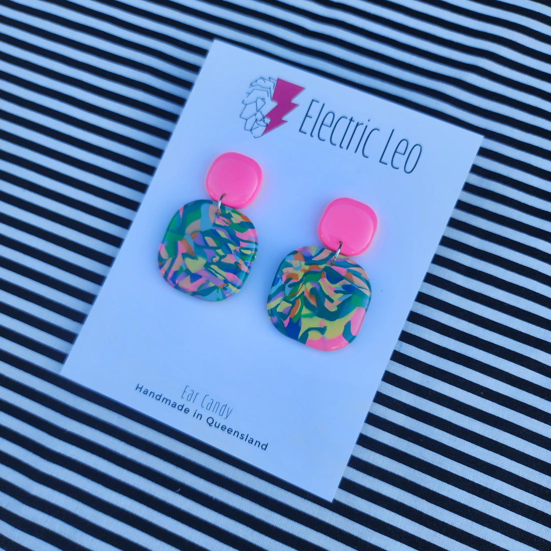 Rainbow Smash Squarish Dangles - Ear Candy