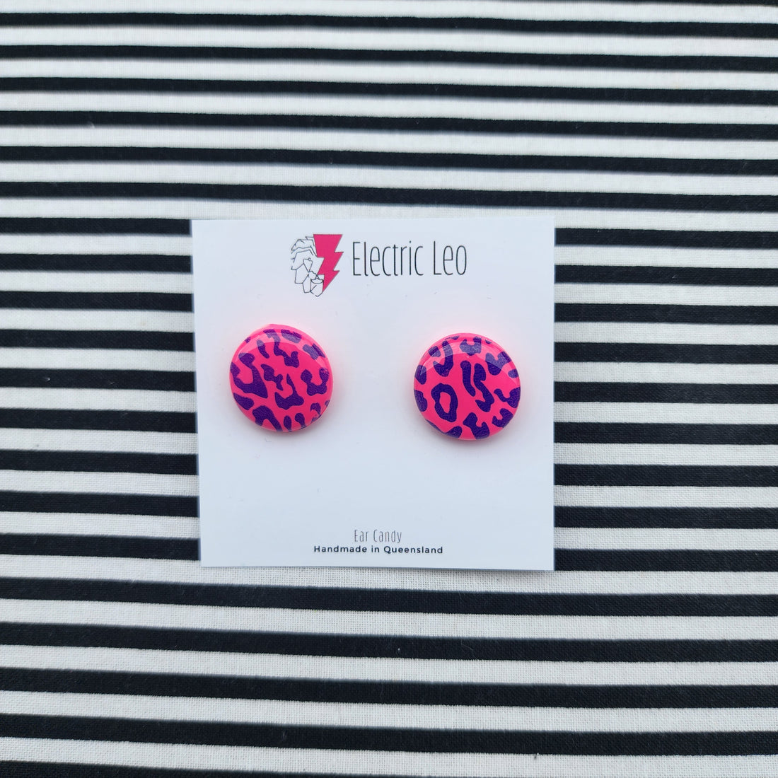 Hot Pink Leopard Print Ear Candy Studs - 1.8cm