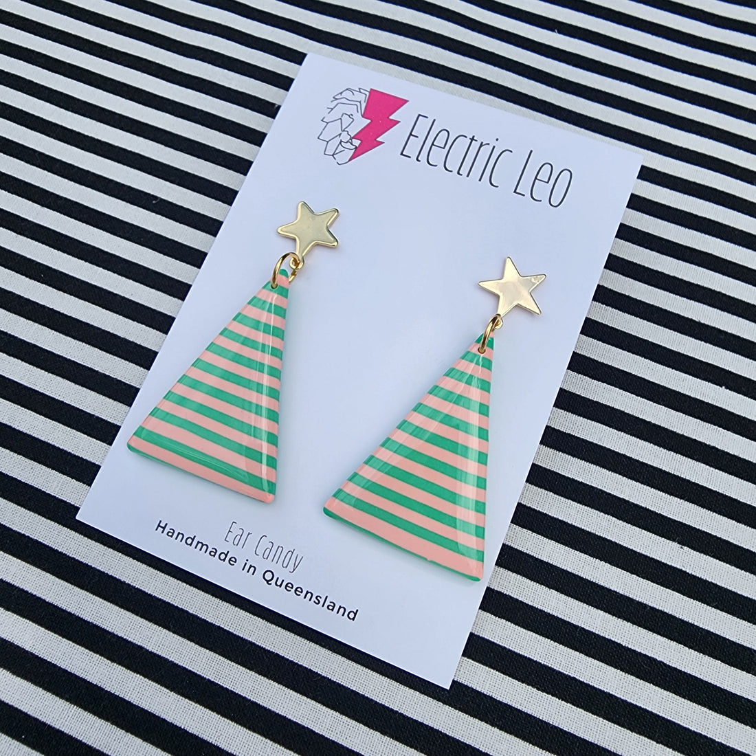 Spring Green and Peachy Stripe Mod Christmas Tree's
