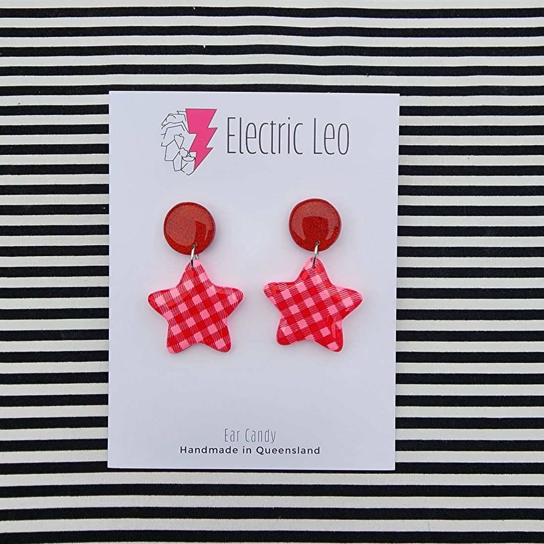 Red and Pink Gingham Christmas Stars