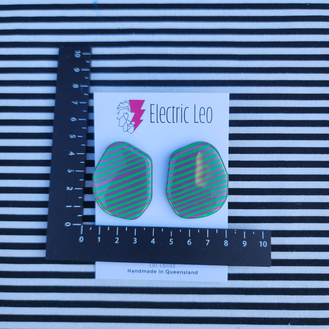 MEGA Greeen and Purple  Zebra Studs - Ear Candy